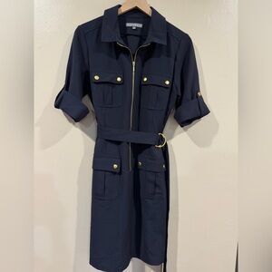 Sharagano Navy Dress with Gold Details (washed but not worn) Size 10 EUC